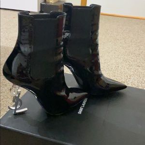 Patent leather booties